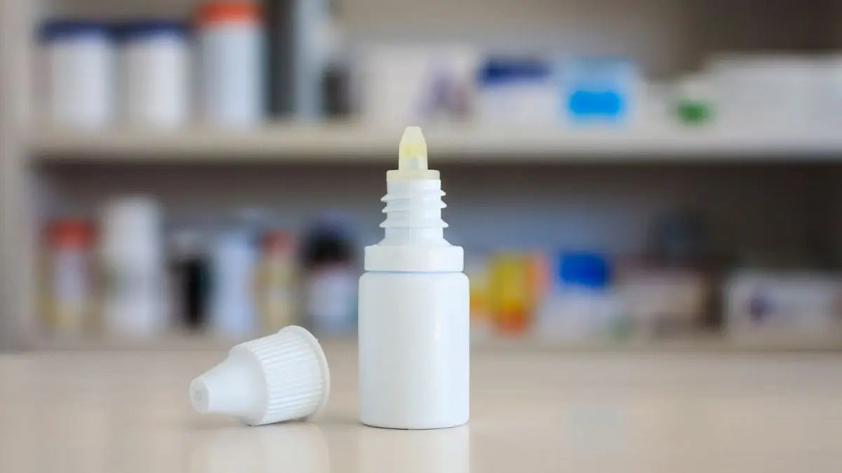 Eye drop bottles on shelf