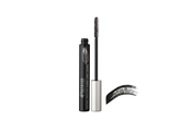 A tube of Benecos Super Long Lashes mascara in carbon black with a fine spiral brush, indicating a nourishing and gluten-free formula.
