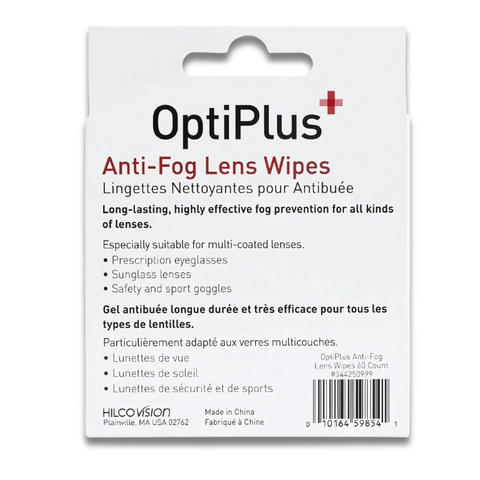 Anti fog lens wipes | OptiPlus 60 wipes 8"x 5" pre-moistened for glasses, laptops screens, phones, optical lens
