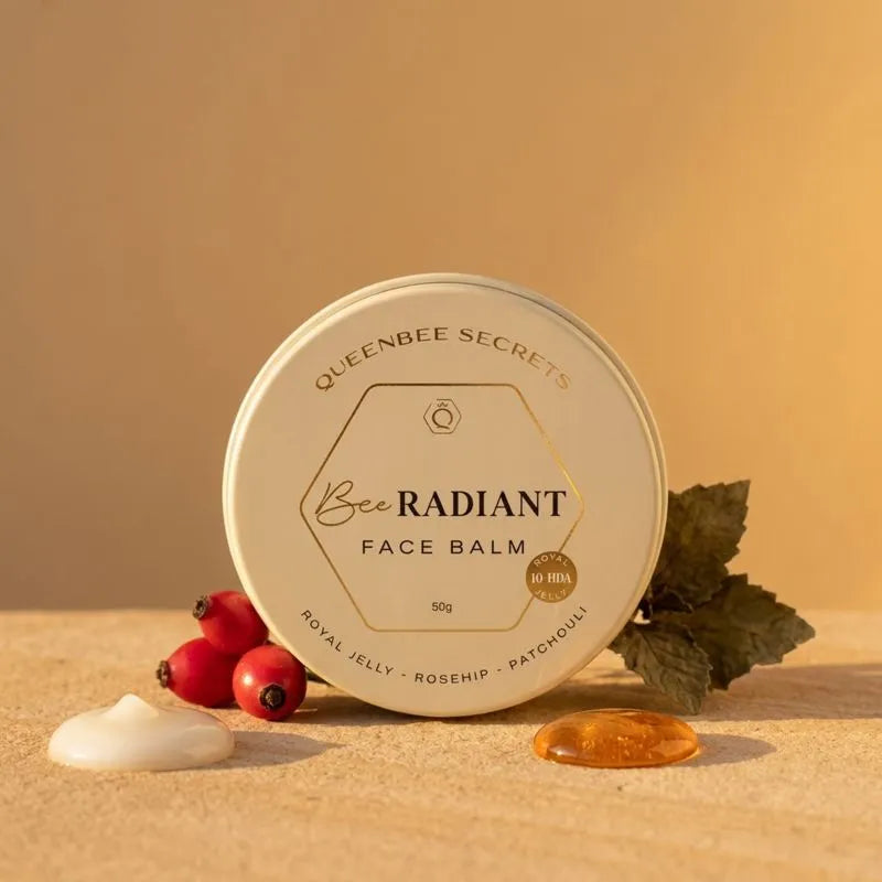 QueenBee Secrets BEE Radiant Face Balm 50g with 10-HDA royal jelly, rosehip and rose absolute