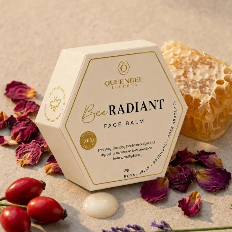 QueenBee Secrets BEE Radiant Face Balm 50g, royal jelly face balm for dry or mature skin