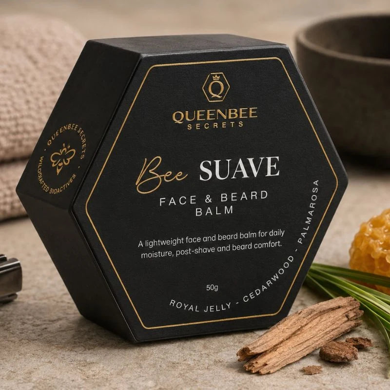 QueenBee Secrets BEE Suave Face and Beard Balm 50g with royal jelly, cedarwood and palmarosa
