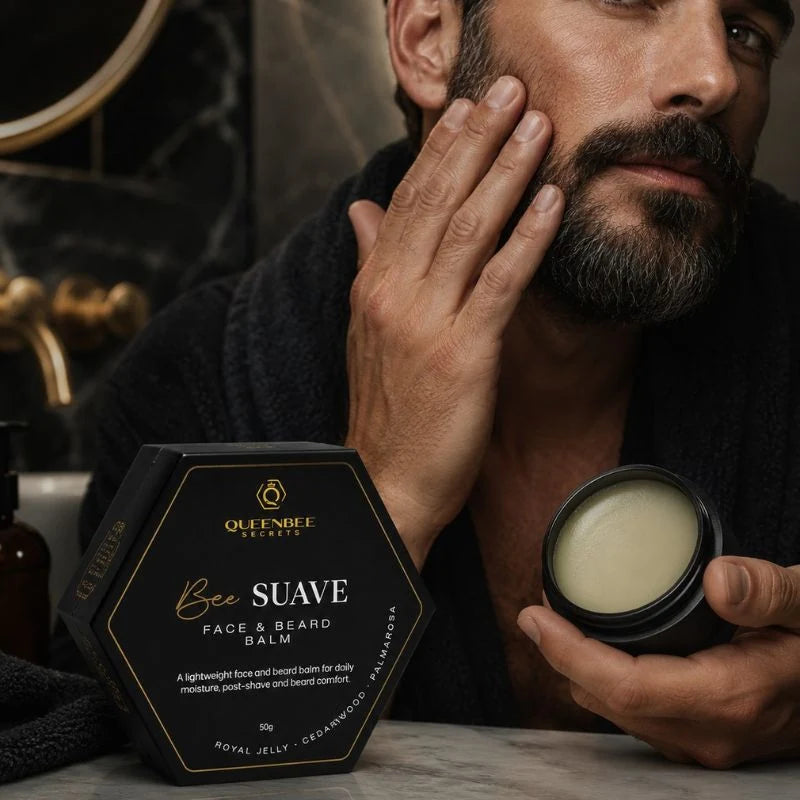 QueenBee Secrets BEE Suave Face and Beard Balm 50g, matte finish balm for face and beard
