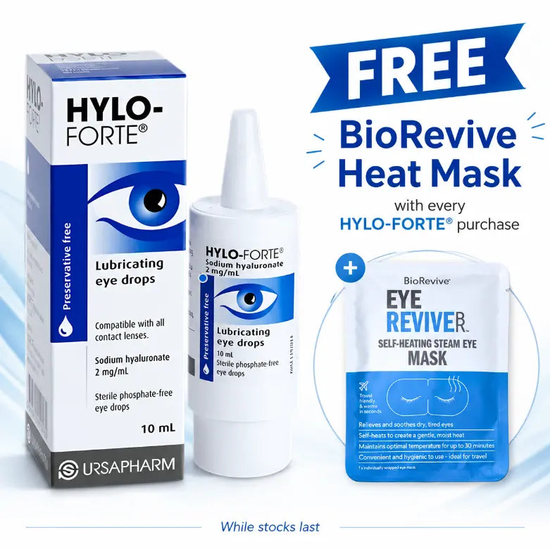 Hylo Forte 0.2% lubricating eye drops 10ml with heat mask offer