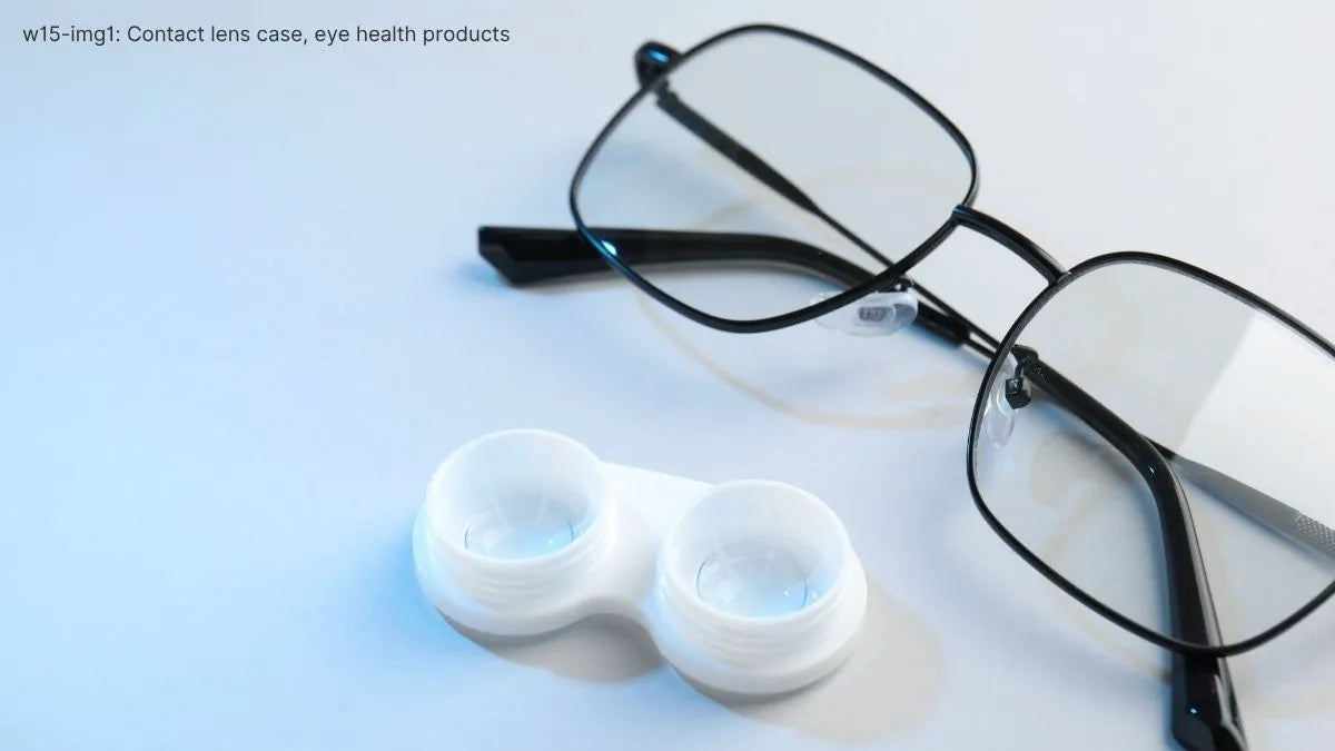 Contact lens case with eye health products